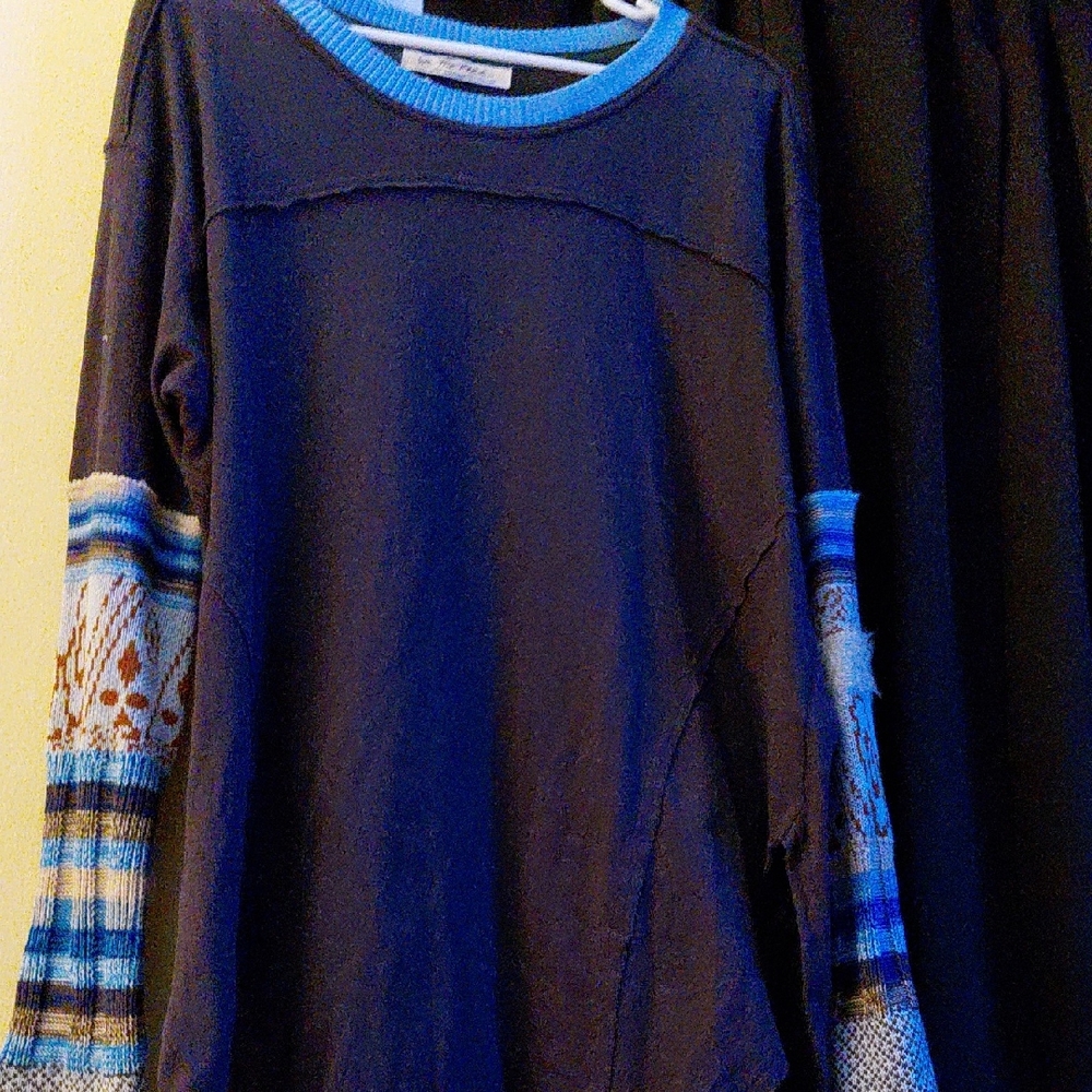 We The Free Navy and Patterned Long Sleeve Top